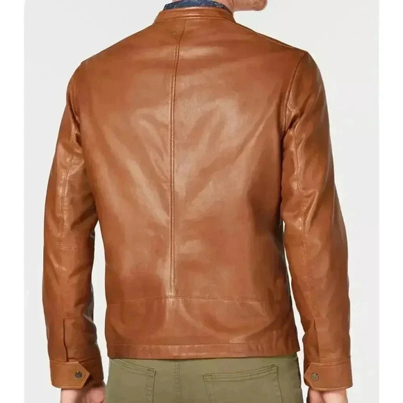 Tasso Elba Men's Brown Genuine Leather Jacket Zip Warm Winter Coat Size M - Picture 2 of 8